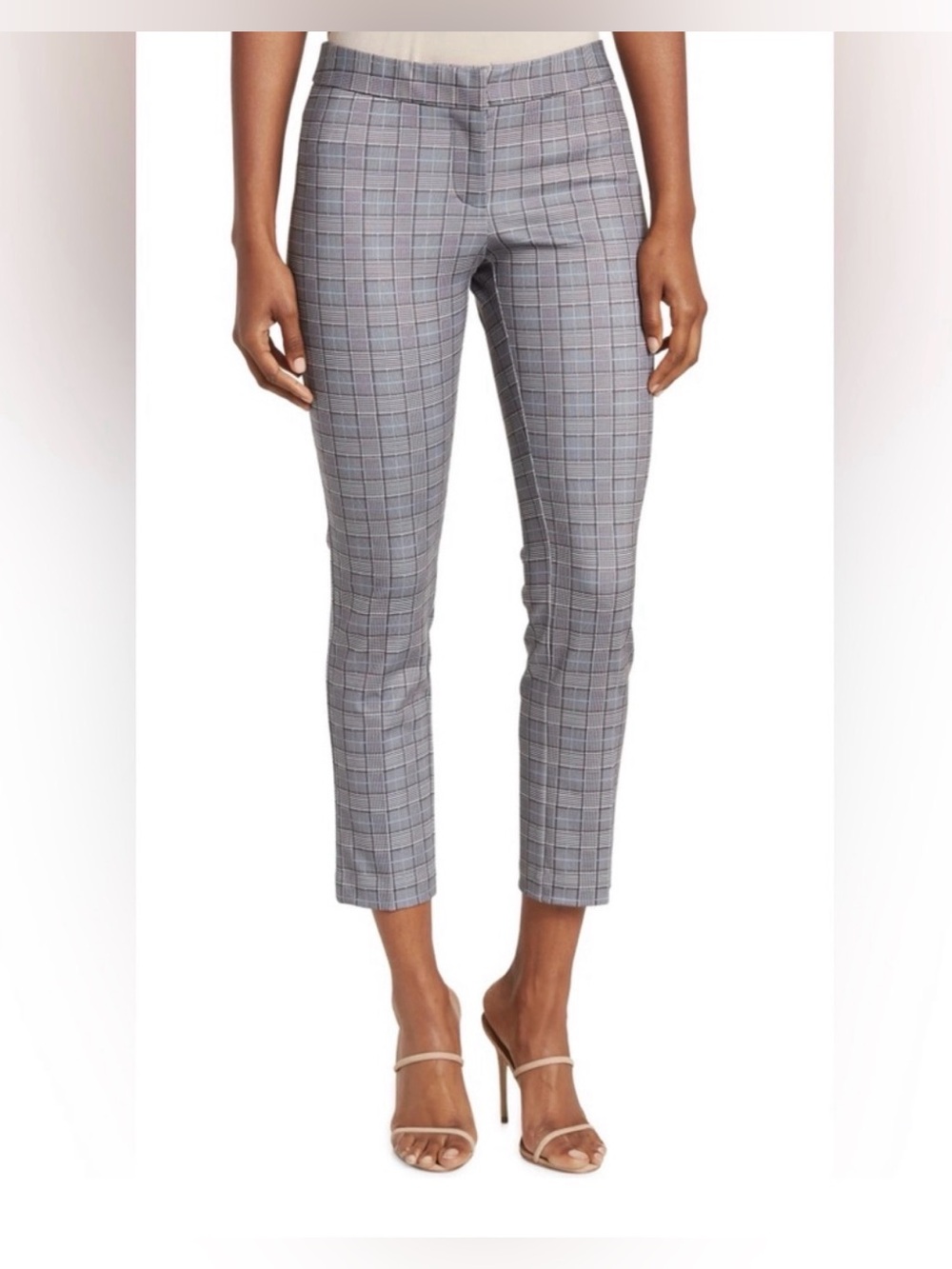 Amanda & Chelsea Gray Plaid Cropped Ankle Pants with Subtle Blue Windowpane